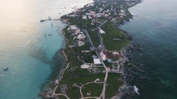 Aerial Island Isla Mujeres Cancun Beach Resort Sunset Caribbean Sea — Stock Video