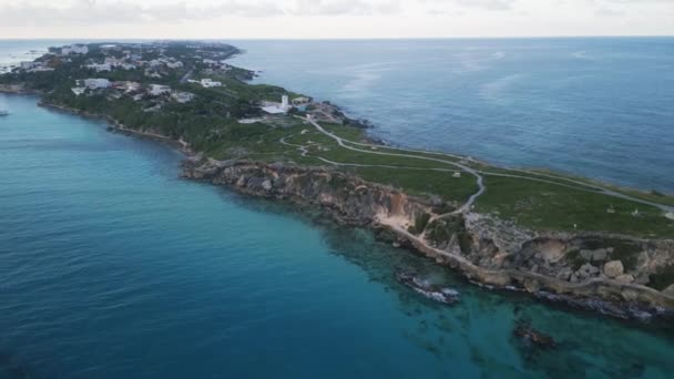 Drohne Über Isla Mujeres Mexiko Reiseziel Riviera Maya Storniert Luftaufnahmen — Stockvideo