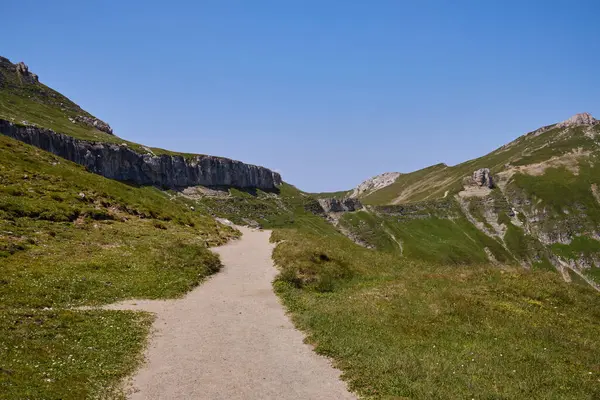 Omu dağına giden yol. Bucegi Doğal Parkı. Taşlarla kaplı bir manzara. Karpatlar Dağları, Prahova, Romanya