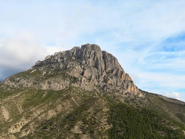 Wapienny Grzbiet Skalny Els Castellets Sella Patrząc Północny Zachód Puig — Zdjęcie stockowe