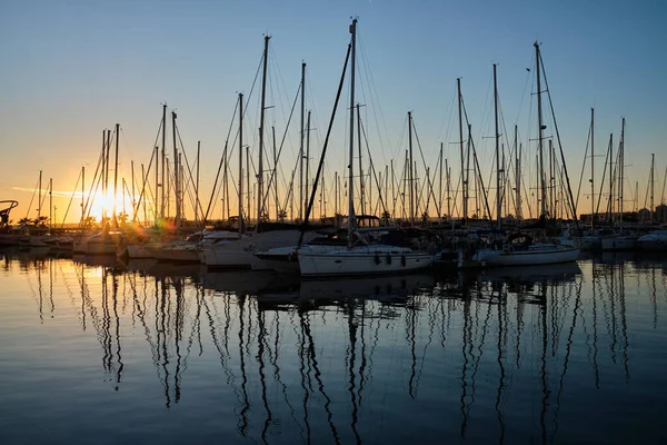 Yacht Parking Marina Sunset Sea Bay Yachts Sunset Moored Yachts — Stock Photo, Image