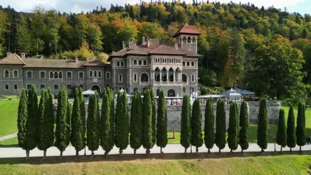 Вид Повітря Замок Кантакузіно Буштині Румунія Дуже Популярний Замок Румунії — стокове відео