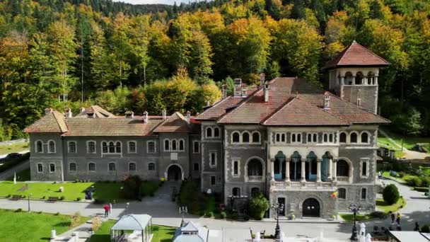 Vue Aérienne Château Cantacuzino Busteni Roumanie Est Château Très Populaire — Video