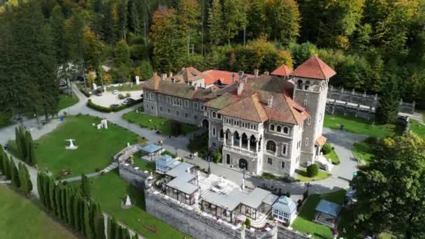 Vista Aérea Castelo Cantacuzino Busteni Roménia Este Castelo Muito Popular — Vídeo de Stock