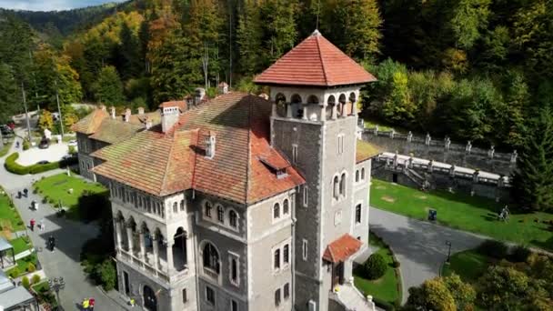 Αεροφωτογραφία Του Κάστρου Καντακουζίνο Στο Μπουστένι Της Ρουμανίας Αυτό Είναι — Αρχείο Βίντεο