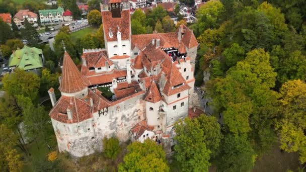 Drone Aérien Château Bran Automne Château Médiéval Bran Transylvanie Roumanie — Video
