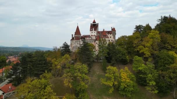 Veduta Aerea Drone Del Castello Bran Romania Castello Dracula Transilvania — Video Stock