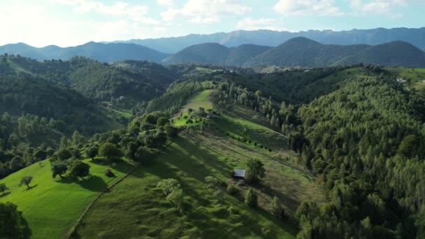 Veduta Aerea Della Valle Montagna Con Boschi Prati Montagna Sulle — Video Stock