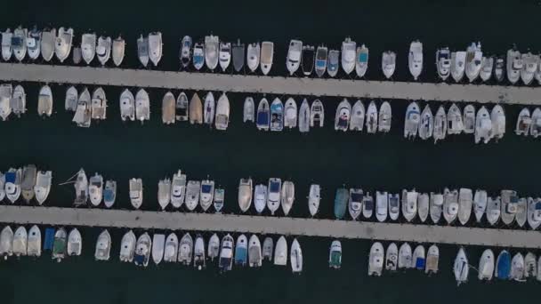 Yacht Marina Top View Aerial Footage Many Yachts Boats Harbor — Stock Video