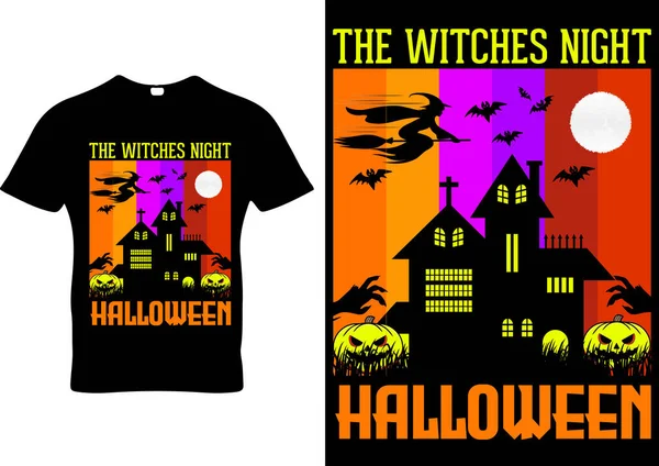 Čarodějnice Noční Halloween Shirt Design Print — Stockový vektor