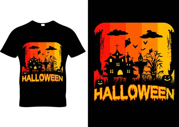 Impressão Design Camiseta Halloween Baseada Vetores — Vetor de Stock