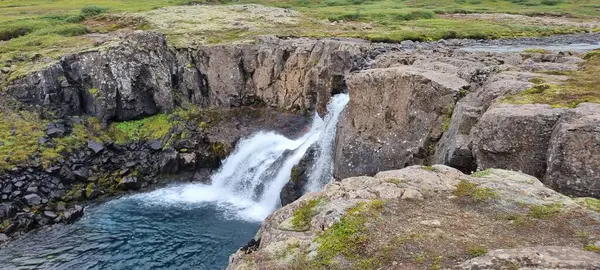 Iceland Seydisfjordur Paisagem Com Cachoeira — Fotografia de Stock