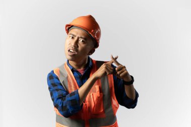 Müteahhit ya da madenci. Katılmıyorum, çapraz. Sanayi ve madencilik kavramları. izole edilmiş beyaz