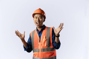 Müteahhit ya da madenci. Başarılı ifade. Endüstriyel ve madencilik. izole edilmiş beyaz