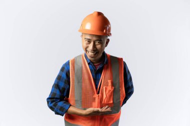 Müteahhit ya da madenci. Dostça bir jest. Endüstriyel ve madencilik. izole edilmiş beyaz