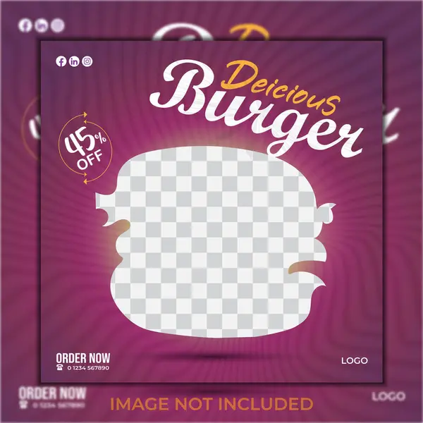 Sosyal medya ve düzenlenebilir tasarım için hamburger logosu şablonu. Fast food restoranı afişi. Vektör çizimi. 10 saniye..