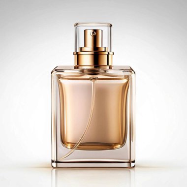 Beyaz arka planda boş etiketli gerçekçi cam parfüm şişesi. vektör illüstrasyonu