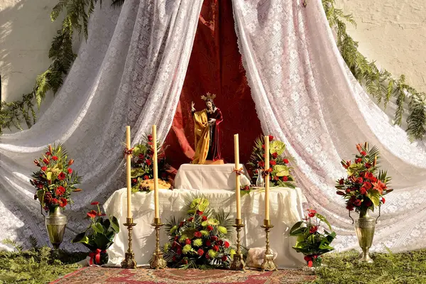Ołtarz Religijny Podczas Uroczystości Bożego Ciała Marbelli Hiszpanii — Zdjęcie stockowe