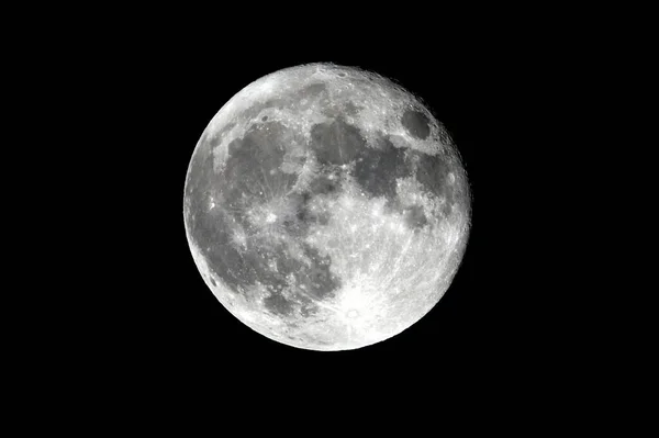 Volle Maan Met Details Van Kraters Zwart Appartement Stockfoto