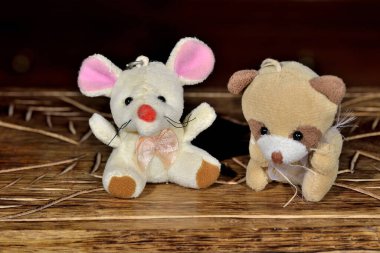 Tahta arka planda iki tavşan.