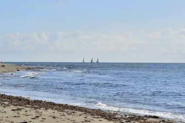 Marbella 'nın Akdeniz sahillerinde yelkenli yelkenliler