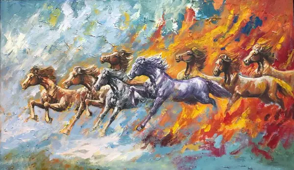 8 koşu atının yağlı boya tablosu, modern sanat, güzel bir portre