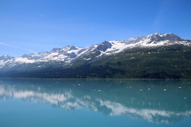 Dağ sırası kolej fiyorduna yansıdı. Prince William Sound, Alaska 'nın kuzey sektörü. 
