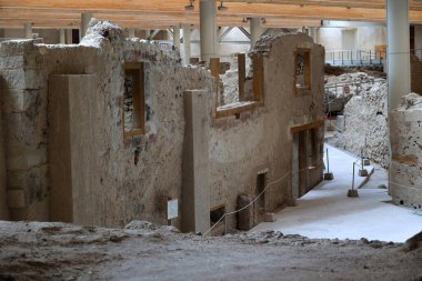 Yunan Cyclades adası Santorini-Yunan Arkeoloji Bölgesi Akrotiri 