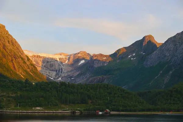 stock image Holandsfjord with the Svartisen glacier in the background in Norway