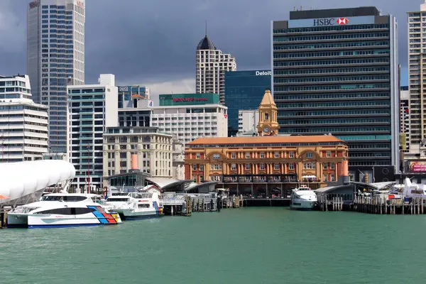 stock image View of Auckland Harbour with the Downtown Ferry Terminal New Zealand- The building, usually referred to as the Auckland Ferry Terminal, was built in 1912