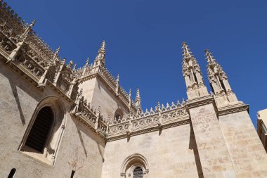 Granada, Endülüs, İspanya Katedrali Capilla Real Royal Kilisesi 'nin Gotik mimarisinin ayrıntıları. 