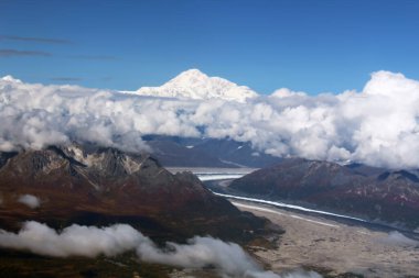 Alaska, Mount Denali formerly Mount McKinley photographed from an airplane, in the foreground a glacier clipart