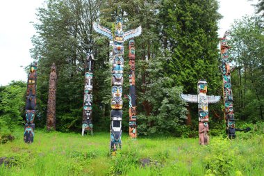 Vancouver 'daki Stanley Park' ta Totem Pole, British Columbia, Kanada