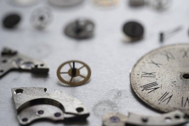 Cep saati mekanizması. Çelik saat mekanizması, çark ve vida.