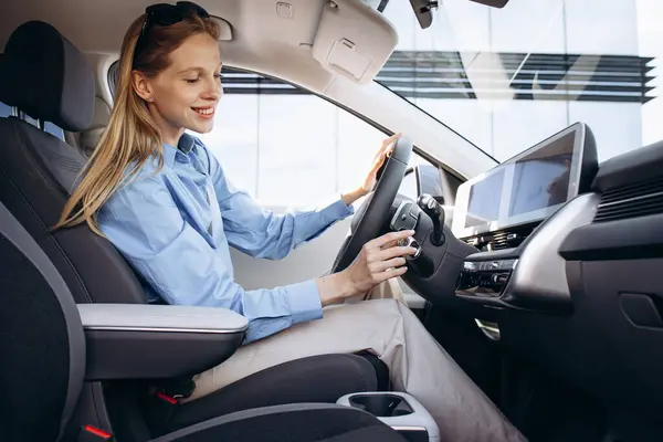 Woman Sitting Her New Electric Car — Stock Photo, Image