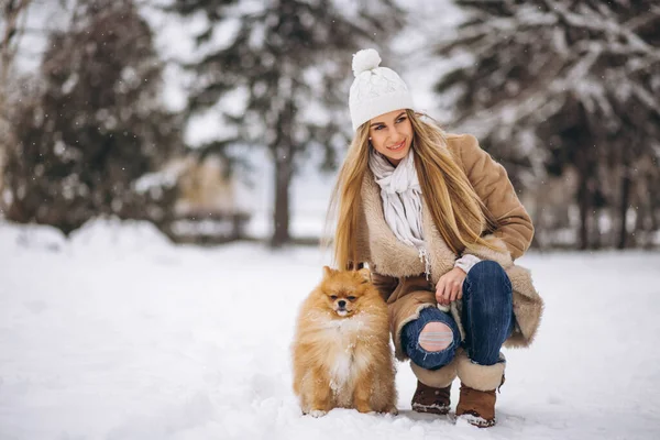 Woman Dog Winter — Stock Photo, Image