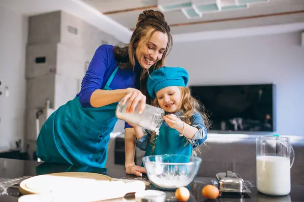 Mother and daughter baking in the kitchen