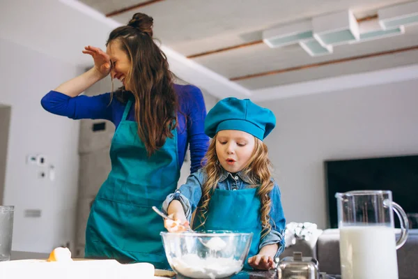 Mother and daughter baking in the kitchen