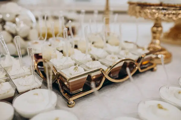 Wedding food tables at a restaurant with decorations