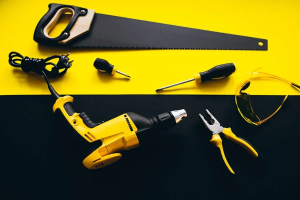 Set Yellow Tools Black Yellow Background — Stock Photo, Image