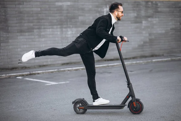 Handsome Man Riding Town Scooter — Stock Photo, Image