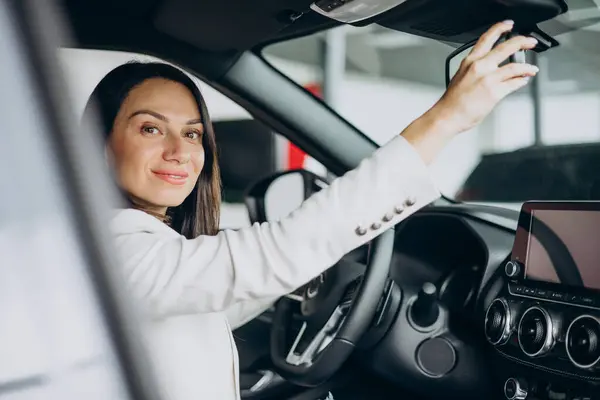 Woman Sitting Her New Car Car Showroom — Stock Photo, Image