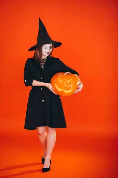 Mujer Disfraz Halloween Estudio —  Fotos de Stock