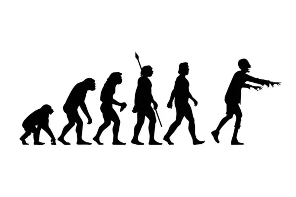 Teoría Evolución Silueta Del Hombre Mono Zombie Ilustración Vectorial — Vector de stock