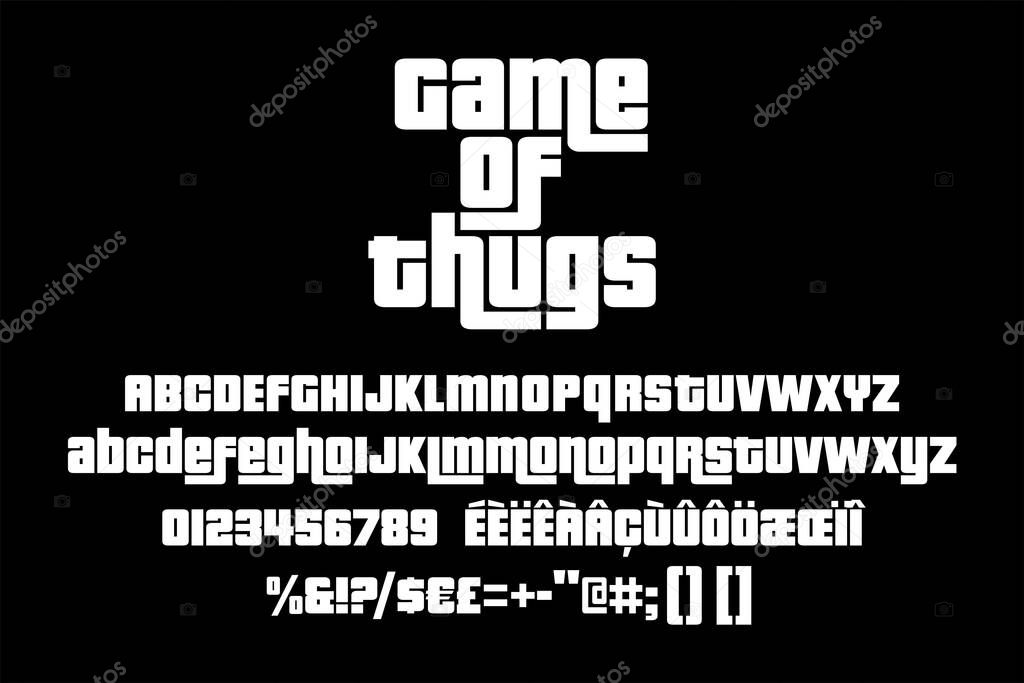 Rounded bold alphabet for action video game titles. Vector typography illustration