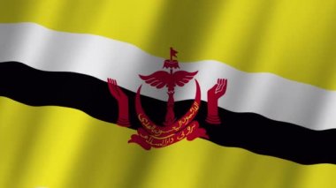 Brunei Bayrağı. Ulusal 3 boyutlu Brunei bayrağı dalgalanması. Brunei 'nin rüzgarda sallanan video kaydı bayrağı. Brunei Bayrağı 4K animasyonu