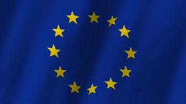 AB bayrağı - Avrupa Birliği. Ulusal 3D Avrupa bayrağı dalgalanıyor. Avrupa bayrağı rüzgarda sallanan video görüntüsü. Avrupa bayrağı 4K animasyonu