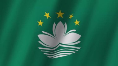 Macau Ulusal Bayrağı. Ulusal 3d Macau bayrağı dalgalanması. Rüzgarda dalgalanan Macau görüntülerinin bayrağı