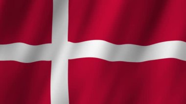 Danimarka Bayrağı. Ulusal 3d Danimarka bayrağı dalgalanması. Danimarka bayrakları rüzgarda sallanan video görüntüleri. Danimarka bayrağı 4K Canlandırması