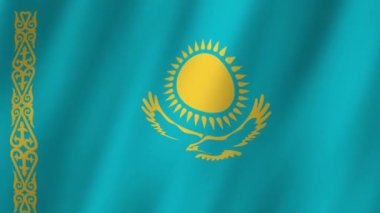 Kazakistan Bayrağı. Ulusal 3d Kazakistan bayrağı dalgalanıyor. Kazakistan bayrağı rüzgarda sallanan video görüntüsü. Kazakistan Bayrağı 4K Canlandırma